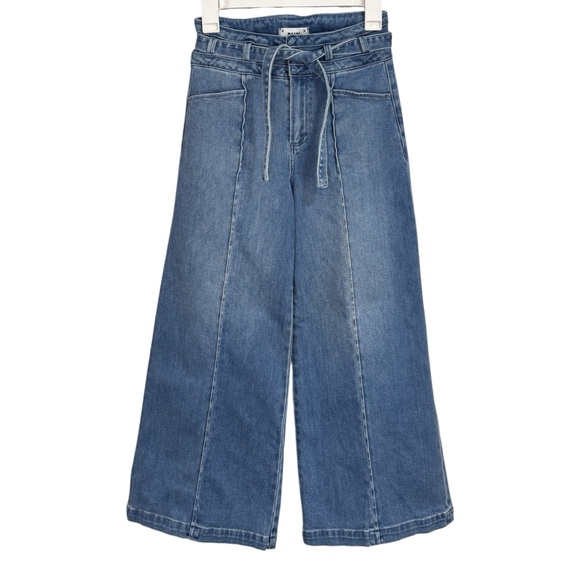 PAIGE Wide Leg Frankie Inset Belted Cropped Blue Bristol Jeans Women’s size 25 - Picture 2 of 14